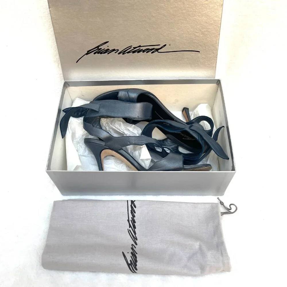 Brian Atwood Platinum Napa Leather Temptation Ankle Strap Heels/Sandals